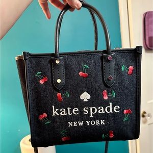 Kate Spade Ella Small Cherry Tote Denim Gently Used